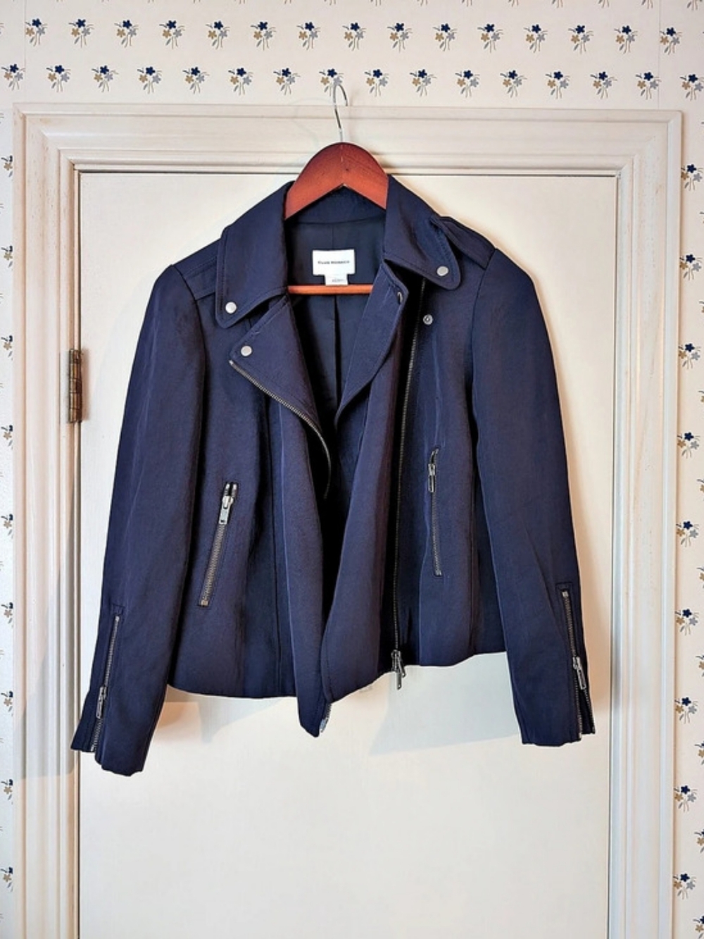 Club Monaco Women's Zip Moto Jacket in Blue Size XS Like New
